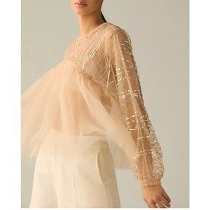 Anthropologie Forever That Girl Sequin Embellished Sheer Top Pink - XL